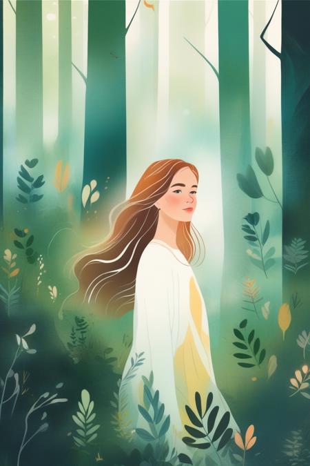 illustrator, illustrator, portrait photo of a girl in the forest, (masterpiece,best quality)