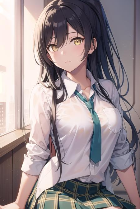 sakuyashirase, <lyco:sakuyashirase-lyco-nochekaiser:1>,
sakuya shirase, black hair, hair between eyes, long hair, ponytail, (yellow eyes:1.5),
BREAK collarbone, green necktie, green skirt, necktie, open collar, plaid, plaid skirt, pleated skirt, school uniform, shirt, skirt, white shirt,
BREAK looking at viewer, full body,
BREAK indoors, classroom,
BREAK <lyco:GoodHands-beta2:1>, (masterpiece:1.2), best quality, high resolution, unity 8k wallpaper, (illustration:0.8), (beautiful detailed eyes:1.6), extremely detailed face, perfect lighting, extremely detailed CG, (perfect hands, perfect anatomy),