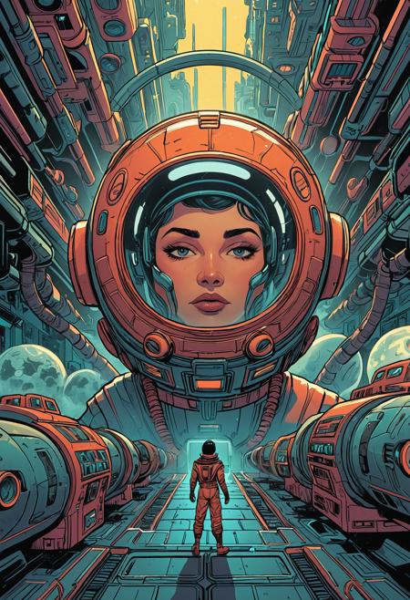 comic <lora:Beeple_retrofuturism-000005:1>,Beeple style,retrofuturism, . graphic illustration, comic art, graphic novel art, vibrant, highly detailed