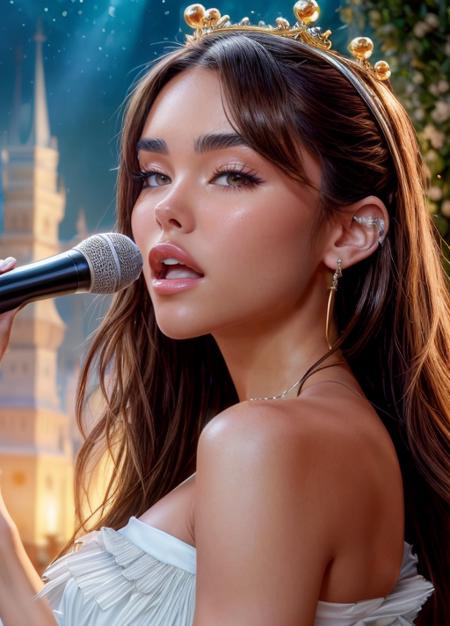 ((masterpiece)), (best quality), perfect anatomy, highres, detailed, (8k), photorealistic,best quality, ultra highres,  ((detailed face)),
<lora:madisonbeer_smf_lora_01-000003:0.9>, realistic, 1girl, madisonbeer-smf, scenary, singing, people, studio light, princess dress, white dress