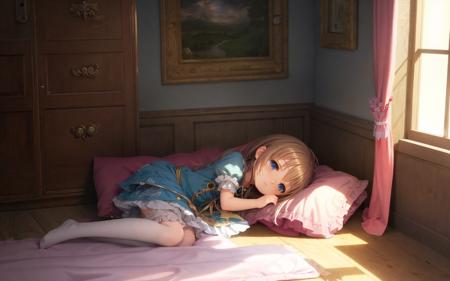 (game cg), highres, (masterpiece), (best quality), official art, hdr,
tired and sleepy girl is resting in ((cute)) living room, (surreal magical (detailed) and bright picture),
by Yoshitaka Amano