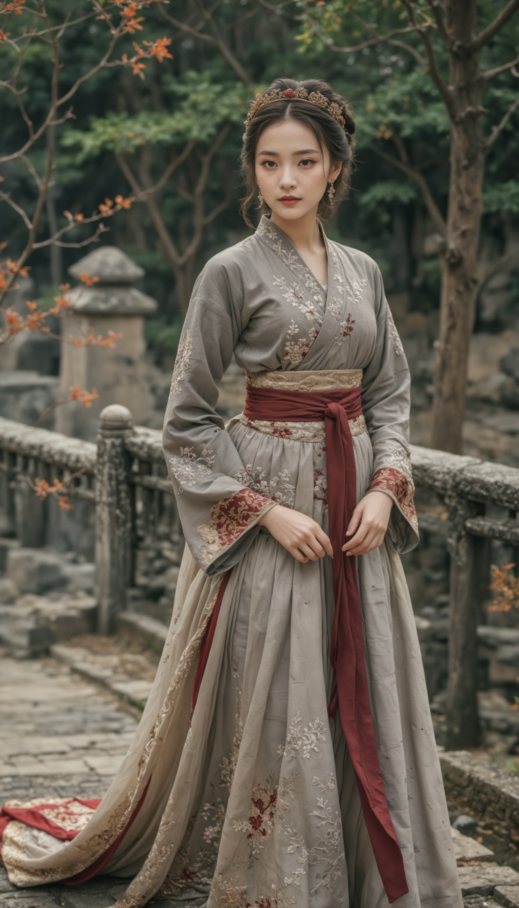 young woman wearing a traditional Chinese Hanfu dress.
