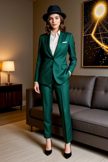 <lora:LCM_LoRA_Weights_SD15:1>,<lora:detail_slider_v4:1.5>,(refined dapper 25yo old adult gentlewoman, tiny build, medium hazel hair), brazilian, tan skin, dark green eyes, wearing a fedora, green designer suit with classic patterns, brogues, silk tie, stylish pocket square,designer wristwatch, set in a modern penthouse, with floor-to-ceiling windows, a sleek sectional sofa, a marble coffee table, minimalist shelving , at night,night photography, nocturnal beauty, city lights, starry skies, celestial wonders, moonlit landscapes, urban glow, capturing the essence of darkness, ethereal atmosphere, dramatic shadows, magical ambiance, long exposure techniques, expert use of light sources,