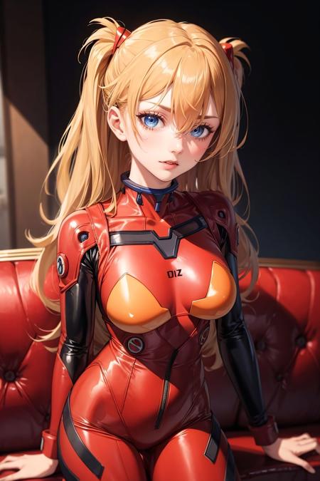 (masterpiece, best quality), <lora:souryuu_asuka_langley:0.8> ,souryuu_asuka_langley, plugsuit, bodysuit, interface headset, red bodysuit, hair between eyes, pilot suit