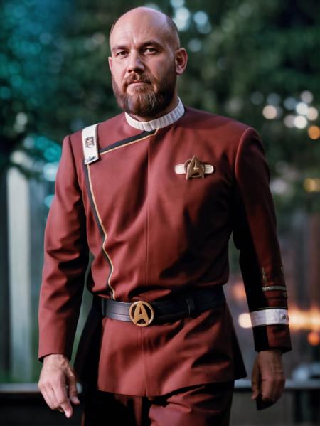 bald man with beard in twokunf uniform,professional photograph of a stunning man detailed, sharp focus, dramatic, award winning, cinematic lighting, octane render, unreal engine, volumetrics dtx, (film grain, bokeh, blurry foreground, blurry background<lora:wotkunfexpV6:0.8>