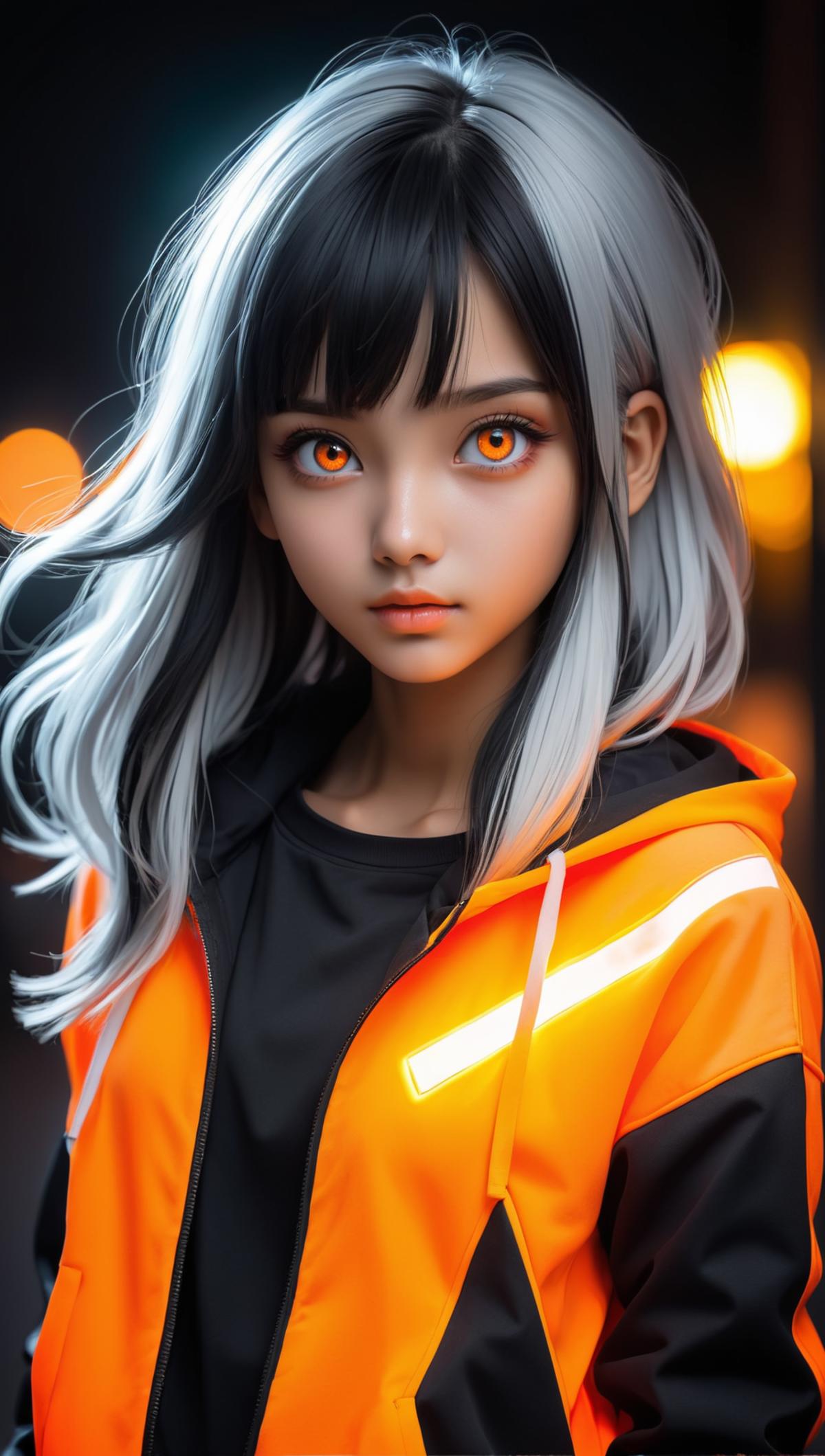 A 3D rendered image of a young woman wearing an orange hoodie.