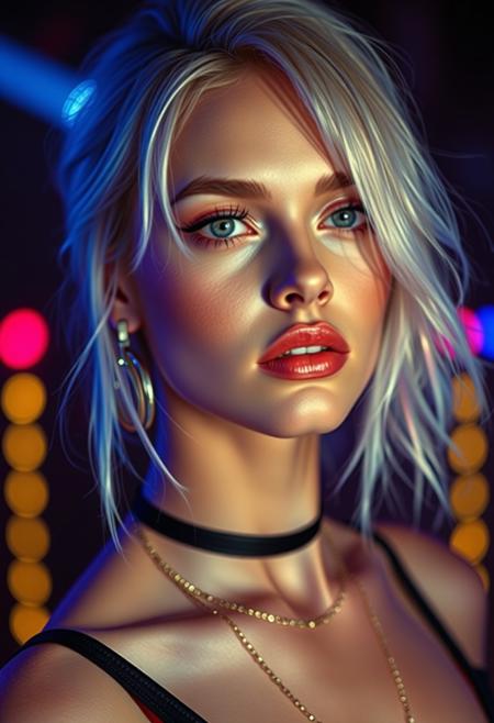 high quality design aesthetics, disco, synth pop, detailed, pop album cover, beautiful young white woman