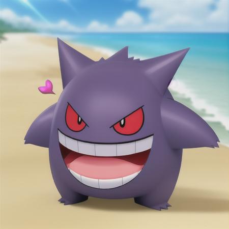 raw photo, detailed, 3d, portrait of gengar pokemon, tongue, beach <lora:Pokemon Gengar:0.65>