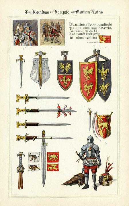 vintageillustration, a catalog of medieval weapons for knights to choose., 8k, very detailed, UHD, extreme details, medieval warfare