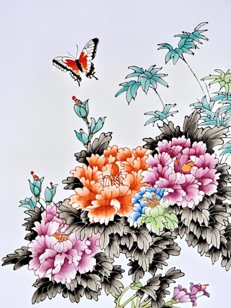 Chinese porcelain painting,butterfly flying in the flowers, <lora:Chinese_porcelain_painting_V1:1>