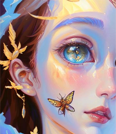 8k portrait of beautiful cyborg with brown hair, intricate, elegant, highly detailed, majestic, digital photography, art by artgerm and ruan jia and greg rutkowski surreal painting gold butterfly filigree, broken glass, (masterpiece, sidelighting, finely detailed beautiful eyes: 1.2), hdr  <lora:gouache:0.5>