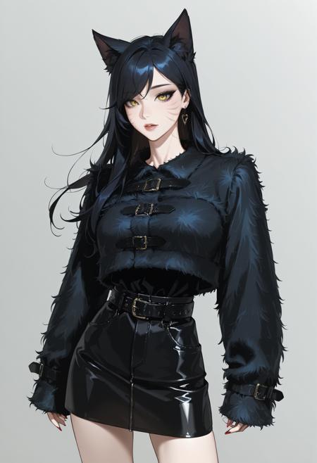 Fur Cropped Coat with Leather Straps illust