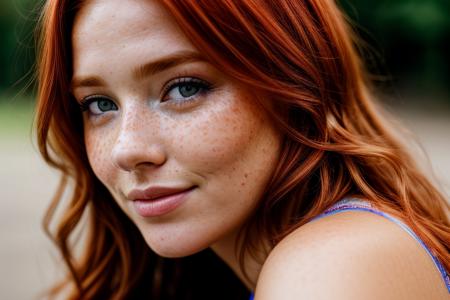 close-up face photo of a gorgeus young woman, bokeh, redhead with freckles,
amazing fine detail, rich colors, lifelike texture, nikon d850, film stock photograph, (sharp:0.7)