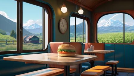 tunafish sandwhich in countryside train station cafe in the mountains, (Studio ghibli style, Art by Hayao Miyazaki:1.2), Anime Style, Manga Style, Hand drawn, cinematic, Sharp focus, humorous illustration, big depth of field, Masterpiece, concept art, trending on artstation, Vivid colors, Simplified style, trending on ArtStation, trending on CGSociety, Intricate, Vibrant colors, Soft Shading, Simplistic Features, Sharp Angles, Playful, award winning photograph + cinematic shot + photos taken by ARRI 65 + incredibly detailed, sharpen, details + professional lighting, photography lighting + 50mm, 80mm, 100m + lightroom gallery + behance photographys + unsplash, global illumination, epic award winning photograph (subsurface scattering:1.3), intracate details, ambient occlusion, global illumination, realism, hyper realistic, hyper detailed