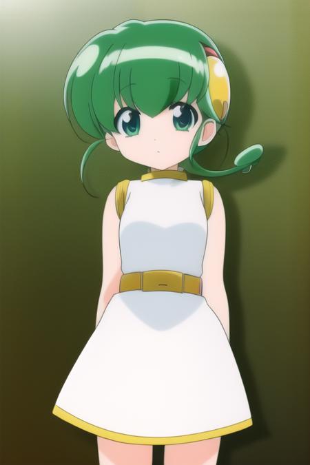 <lora:hiiragi_rokuna-06:0.7>, hiiragi rokuna,
1girl, solo, white dress, hairclip, belt, green hair, parody, arms behind back, casual, 8k, masterpiece, absurdres, anime,