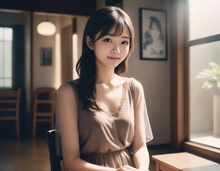 1japanese_woman,(25yo), solo, cute, (brown eyes ,catch light:1.5), natural skin, (brown hair), indoor ,(shy smile), sit chair,(thin formal dress),
double exposure, (layered images:1.2), merged visuals, evocative storytelling, dreamlike atmosphere, creative blending, thought-provoking composition