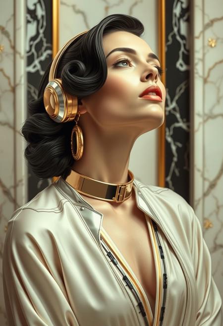 art deco woman 1980s retro-futurism , alabaster and marble , gold and chrome , flowing robes