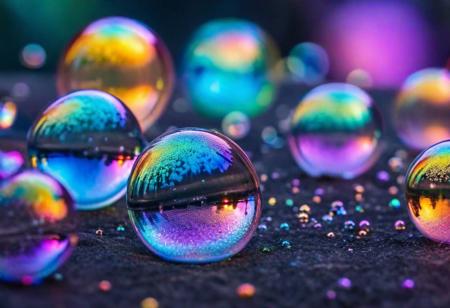 ((iridescent soap bubbles, floating in the air, reflecting a spectrum of colors, magical, ephemeral symphony), soft lighting, dreamy composition, wide-angle lens), HD, fantasy, ethereal, fairy-tale, Bokeh, HDR, 8k, sparkling, enchanting, trending on ArtStation