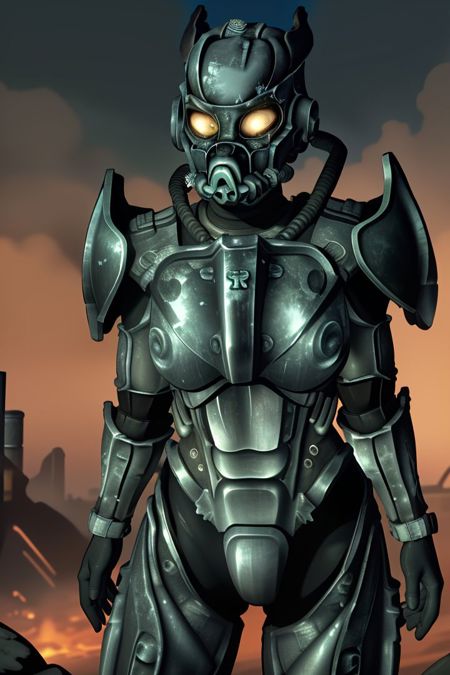 fo3enclave armor,power armor,glove,black gloves,tube,faceless,helmet,mask,