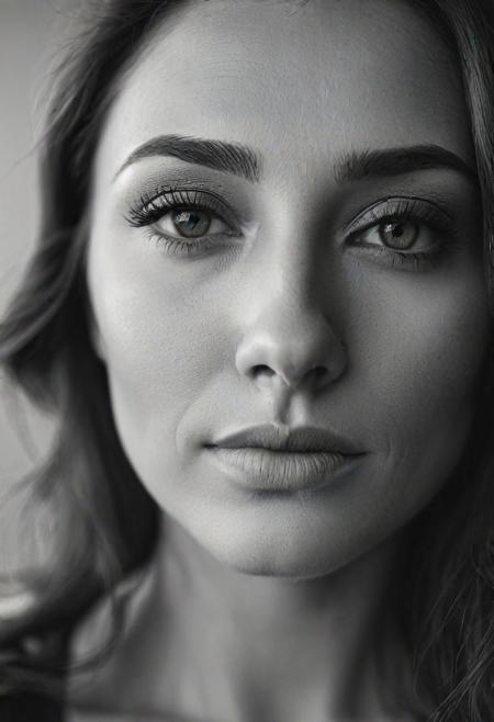b&w, instagram photo, portrait photo of 26 y.o brown haired woman, perfect detailed eyes, natural skin, hard shadows, film grain