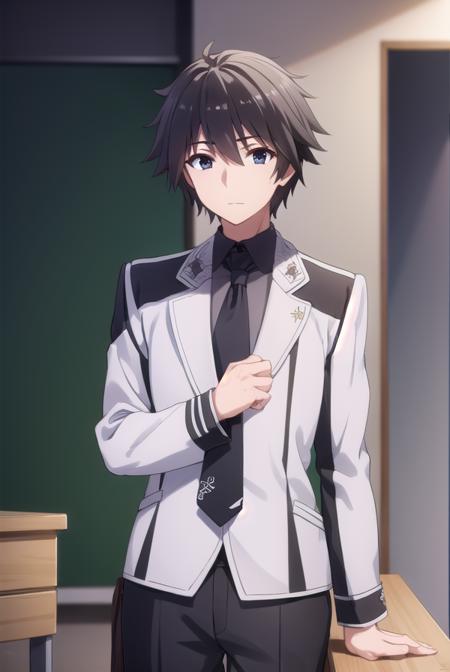 ikkikurogane, <lora:ikki kurogane s1-lora-nochekaiser:1>,
ikki kurogane, black hair, male focus, (black eyes:1.3),
BREAK school uniform, necktie, long sleeves,
BREAK indoors, classroom,
BREAK looking at viewer, (cowboy shot:1.5),
BREAK <lyco:GoodHands-beta2:1>, (masterpiece:1.2), best quality, high resolution, unity 8k wallpaper, (illustration:0.8), (beautiful detailed eyes:1.6), extremely detailed face, perfect lighting, extremely detailed CG, (perfect hands, perfect anatomy),