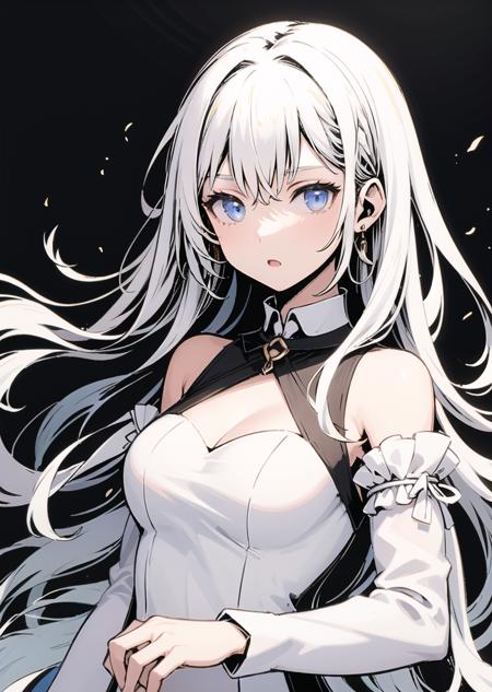 1girl, upper body, white hair, white dress  <lora:pitch_black_shadow_V2:1.5>