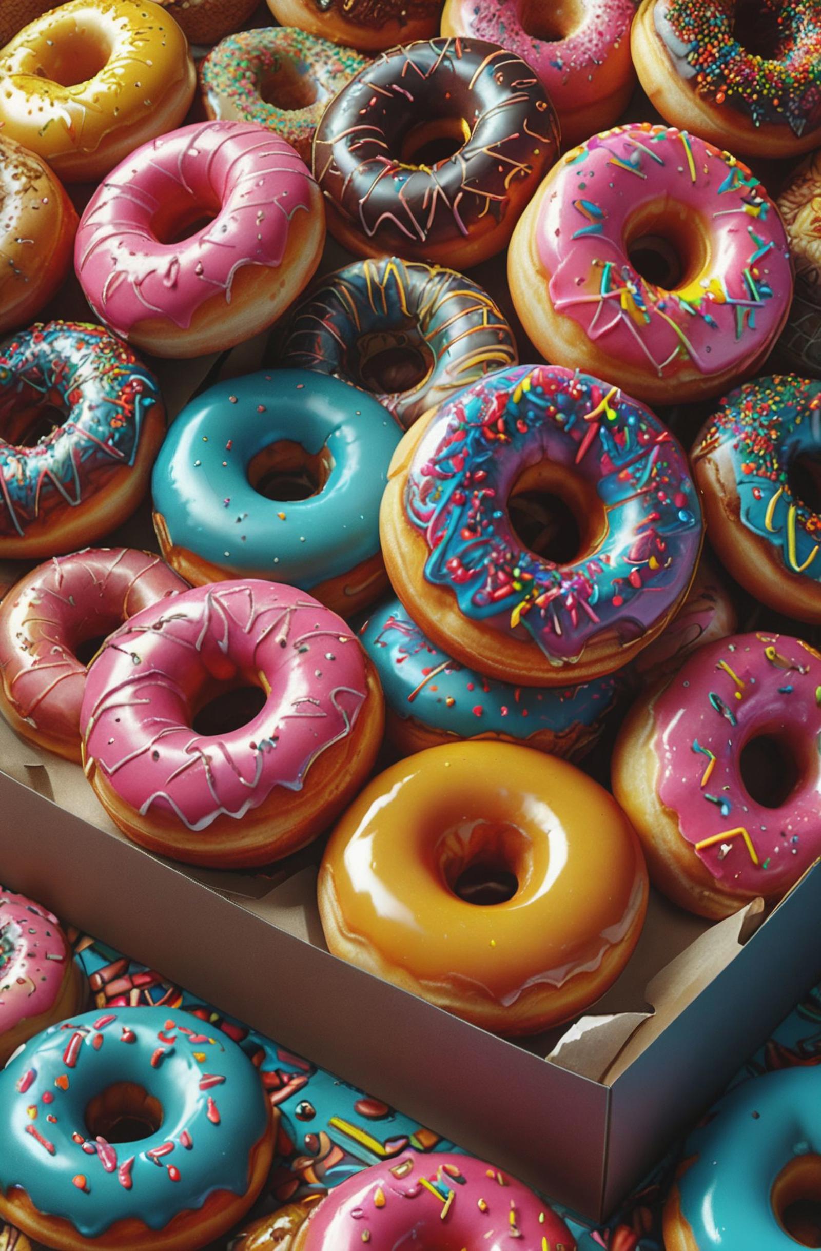 A Box of Assorted Flavored Donuts with Sprinkles and Frosting