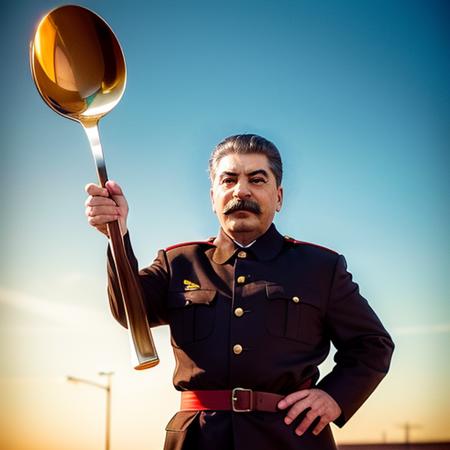 <lora:Joseph_Stalin-11:1> Joseph Stalin holding a very big spoon