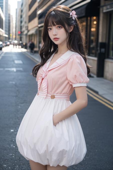 bow,pink dress,short sleeves,sailor collar,