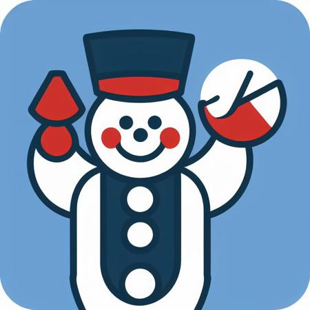 a clean drawing of schnucks as a snowman , white background, full_body, solo, hat, shoes, arm_up, smile