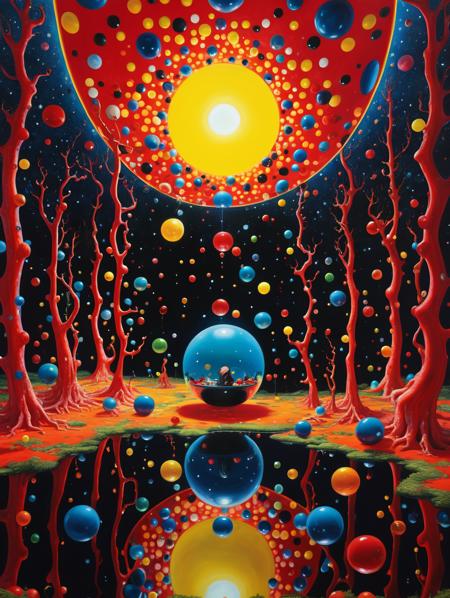 oil painting, surreal art, abstract art,  iconic Infinity Mirror World an immersive and psychedelic experience, endless reflections and vibrant colours, exuding surreal and dreamlike atmosphere,  alien world beyond reality , masterpiece, high detail, 8k, intricate, detailed, high resolution, high res, ultra high quality, <lora:add-detail-xl:1.8>