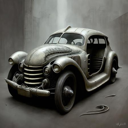 <lora:hrgiger2x_8:.4>  hrgiger,  old fashioned car ,  biological