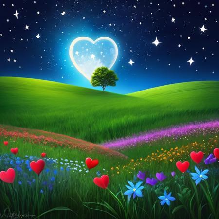 ValentineNatureStyle,flower,outdoors,sky,tree,no humans,night,grass,star (sky),heart shaped stars,heart shaped moon,nature,night sky,scenery,starry sky,field,colorful
,heart shaped flower,valentine,  <lora:ValentineNatureStyle:1>, <lora:add_detail:0.8> <lora:more_details:0.8> <lora:colorfix:0.8>