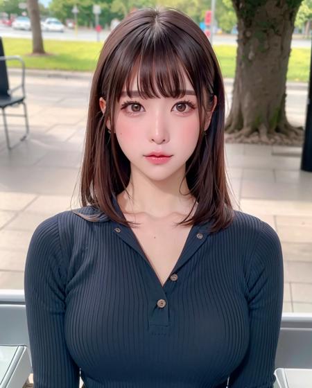 pureerosface_v1:0.3, best quality, photorealistic, 8k, high res, full color, 1girl, woman, 20 years old woman, (closed mouth:1.43), (skindentation), (portrait:0.6), trees, park bench, daylight, ((park background:1.52)), full color, ((officeshirt:1.68)), looking at viewer:1.8, (1girl eyes looking at viewer:1.55), (long hair, brownhair, partedbangs:1.45), (bokeh), <lora:AAG-naomi:0.65>