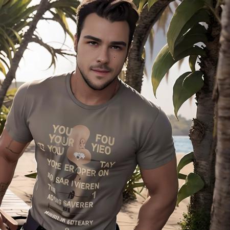 1boy, muscled, t-shirt,  face details  <lora:Joaquim Lopes:1>