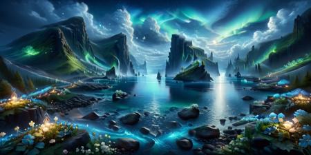 CelticLandStyle,realistic,water, blue sky, night, sky, moon, fantasy, outdoors, cloud, aurora, water, flower, mountain, <lora:CelticLandStyleXL:1> <lora:xl_more_art-full_v1:0.8> ,<lora:add-detail-xl:0.8>