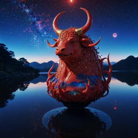 (designed by Eiichiro Oda:0.7) , anime key visual, Dreamy lake and Red giant in background, intricate background, cinematic shot of a Fascinating Lifelike TaishÅ Era (Taurus constellation:1.3) , it is covered in Decals, it is inspired by a Orc, near Adorable The Sphinx of Giza, at Blue hour, horizon-centered, Magic Realism, Lustful, Nanopunk, key light, L USM, Calotype, under water, vignette, artstation, photolab