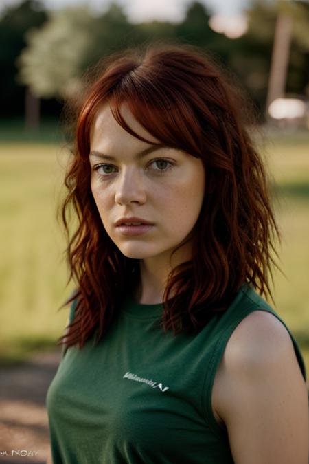 Realistic photo of a beautiful 3mm4s-v2 woman,  1girl, solo, long hair, looking at viewer, red hair, yellow t-shirt, green eyes, lips, standing, realistic, soft lighting, professional Photography, Photorealistic, detailed, RAW, analog, sharp focus, 8k, HD, DSLR, high quality, Fujifilm XT3, film grain, award winning, masterpiece<lora:3mm4s-v2:1.0>
