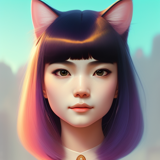 Cute cat girl, soft smooth skin, rainbowpatch, highly detailed drawn face, detailed eyes, soft lighting, detailed sexy bod...