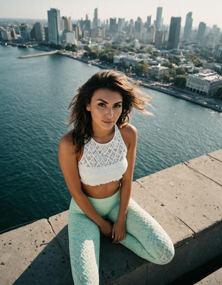 photograph portrait photography as a ((writer)) with ((mullet hair)) In bohemian attire, embodying the free spirits with patterns and fringes., dressed in white crop top, pastel green leggings, textured fabric, city skyline, water, daytime, clear skies, sitting, one knee raised, looking at camera, eye-level shot, natural lighting, shallow depth of field, within the walls of a dreamer's fortress high key lighting, multi-colored lighting, majestically strides forward toward us with abandon, Double Complementary (Tetradic) color palette, (from above:1.4), shot on Leica M10 with LEICA 35mm f-2 SUMMICRON-M ASPH, 50mm . cinematic 4k epic detailed 4k epic detailed photograph shot on kodak detailed cinematic hbo dark moody, 35mm photo, grainy, vignette, vintage, Kodachrome, Lomography, stained, highly detailed, found footage, portrait photography as a ((writer)) with ((mullet hair)) In bohemian attire, embodying the free spirits with patterns and fringes., dressed in white crop top, pastel green leggings, textured fabric, city skyline, water, daytime, clear skies, sitting, one knee raised, looking at camera, eye-level shot, natural lighting, shallow depth of field, within the walls of a dreamer's fortress high key lighting, multi-colored lighting, majestically strides forward toward us with abandon, Double Complementary (Tetradic) color palette, (from above:1.4), shot on Leica M10 with LEICA 35mm f-2 SUMMICRON-M ASPH, polished, dynamic, ambient light, detailed, atmosphere, gorgeous, advanced, intricate, full intense cinematic composition, magical, divine, dramatic, thought, fancy, beautiful, stunning, highly detail, professional, rich, spiritual surreal, best, romantic, sharp focus, modern, chic futuristic, contemporary, amazing, elegant, luxury, cool awesome, fantastic, perfect