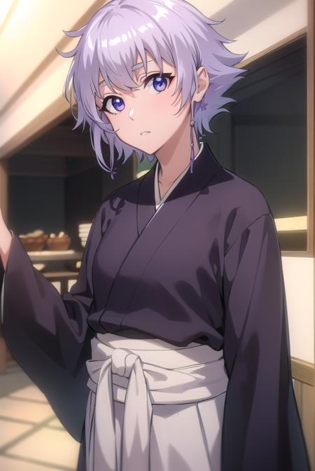 isanekotetsu, <lora:isanekotetsu-lora-nochekaiser:1>,
isane kotetsu, short hair, braid, purple hair, (purple eyes:1.1), hair braid,
BREAK long sleeves, japanese clothes, kimono, haori, black kimono, hakama, black hakama,
BREAK indoors,
BREAK looking at viewer, (cowboy shot:1.5),
BREAK <lyco:GoodHands-beta2:1>, (masterpiece:1.2), best quality, high resolution, unity 8k wallpaper, (illustration:0.8), (beautiful detailed eyes:1.6), extremely detailed face, perfect lighting, extremely detailed CG, (perfect hands, perfect anatomy),