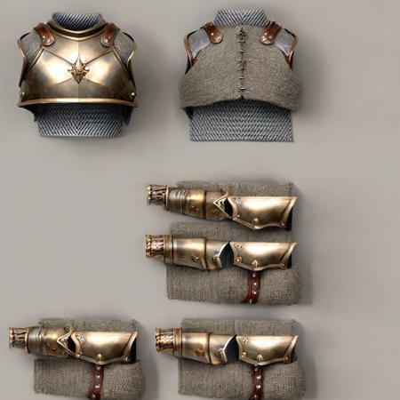 hyper-realistic, Realism, HDR, detailed, warior style armor covered in gray wool (beige cotton ), simple gray background