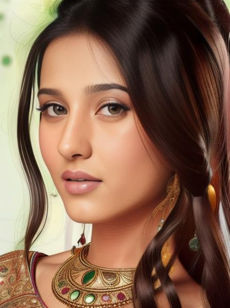 hires close up photo of Arao woman studio quality, looking straight at viewer, detailed ethnic dress, background bokeh <lora:Amrita_Rao_SD15_LoRA:1>