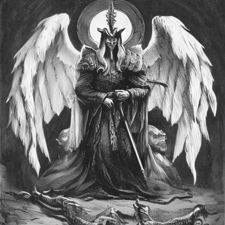 eldritch abomination,ange and devil,angel wings,demon wings,multiple wings,halo,monochrome,greyscale,art by llbreton, <lora:LLBreton15Recent:1>