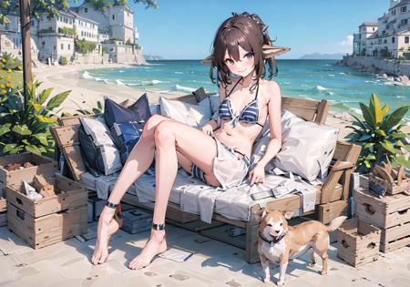 ((masterpiece,best quality)), 4k, highres, 1girl, solo, full body, legs, bikini, barefoot, smile, <lora:perfumerV718:0.7>