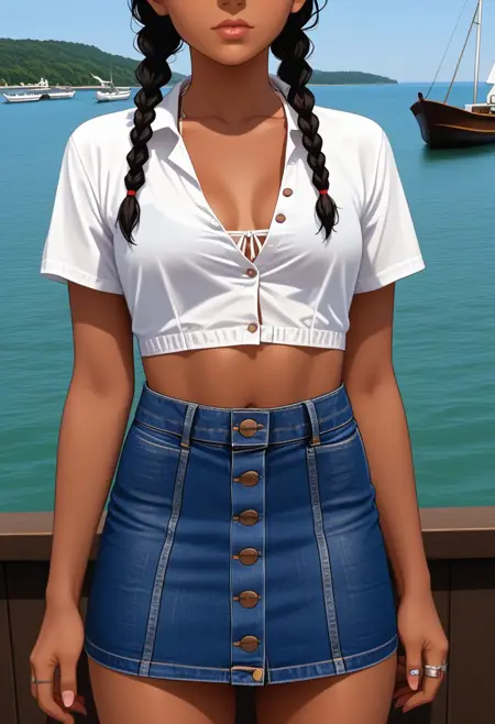 Button-Front Denim Skirt