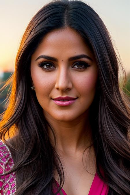 beautiful woman (k4trik4if-125:.99), (closeup portrait:1.2), sexy waist, realistic, (detailed:1.15),(film grain, skin details, 4k:1), smile, Dappled Light, analog style (look at the viewer), (skin texture), (film grain), (hyper-realistic texture skin:1.3), cinematic light, sidelighting, ultra high res, best shadow, RAW, beautiful hair, wearing a pink sari, winter city park, professional model photoshoot, hdr, sunset, (bindi)