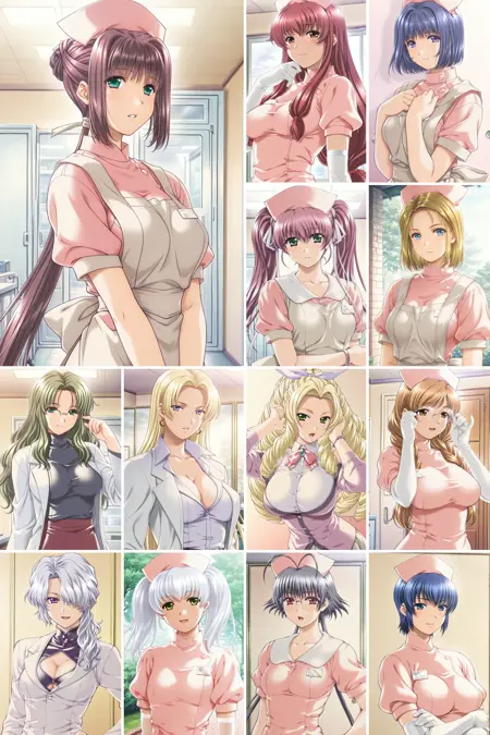 [illustrious XL] 16 in 1，《Night Shift Nurses 1-3》/《夜勤病栋1-3》Ren Nanase、Mana Kazama、Yuu Yagami- Artist Style