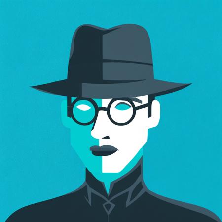 cultist simulator style, a portrait of a man wearing glasses, hat, aqua background <lora:CultistSimulator_1.0:1>