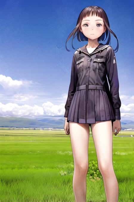 1girl, sunlight, closed mouth, battle field, airplane,  looking away,  <lora:renji_murata:0.87>